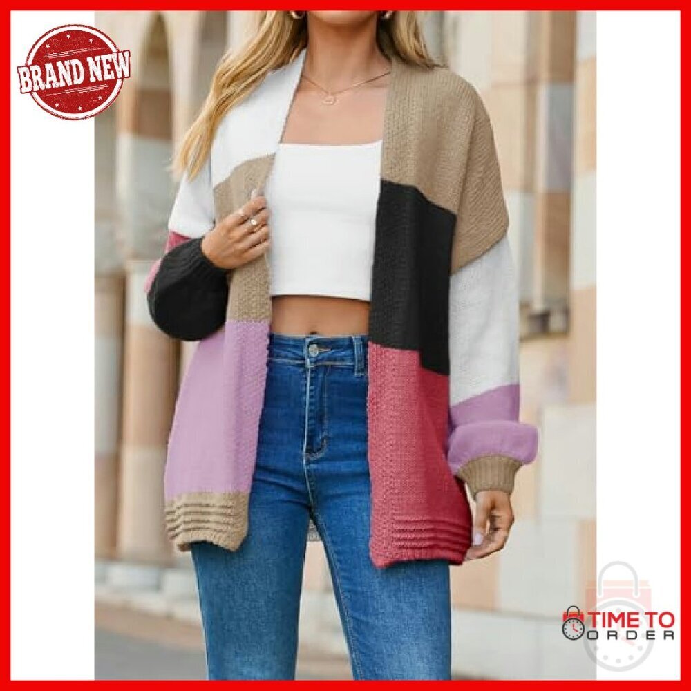 Oversized Chunky Knit Cardigan Open Front Boho Sweater Loose Fit - Picture 5 of 8